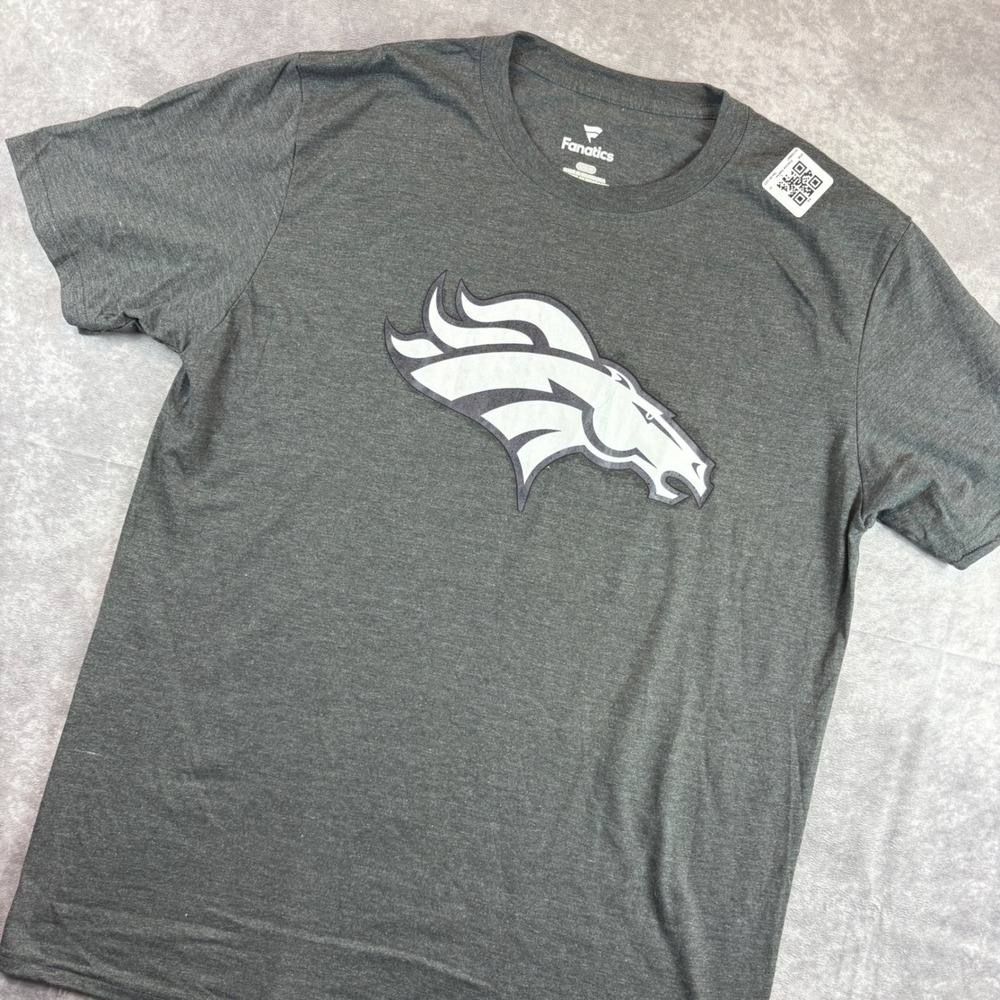 Fanatics T-Shirt Mens Large Grey Denver Broncos NFL Short Sleeve Logo Tee NWOT